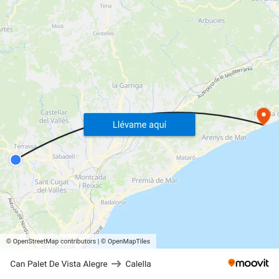 Can Palet De Vista Alegre to Calella map