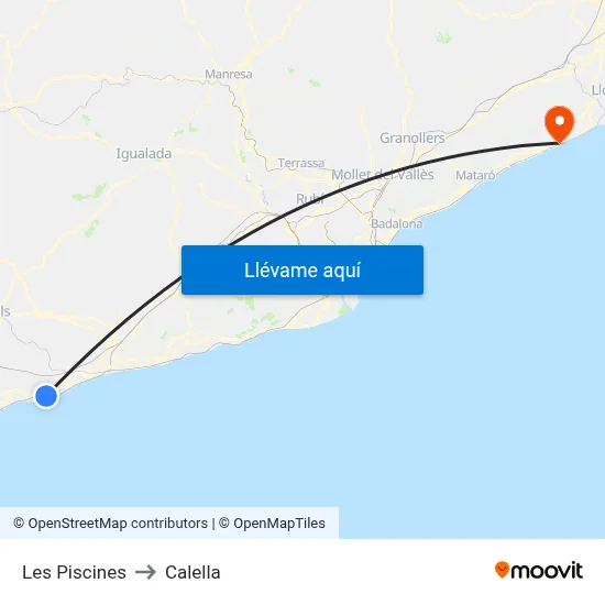 Les Piscines to Calella map