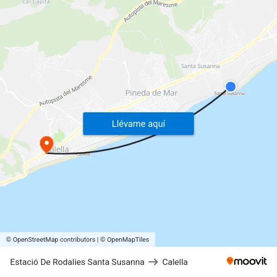 Estació De Rodalies Santa Susanna to Calella map