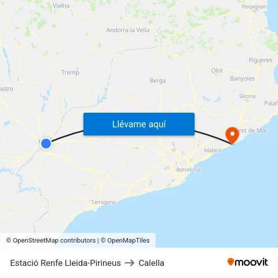 Estació Renfe Lleida-Pirineus to Calella map