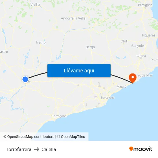 Torrefarrera to Calella map