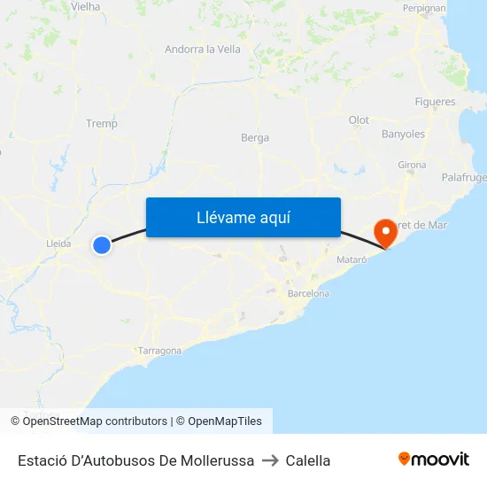 Estació D’Autobusos De Mollerussa to Calella map