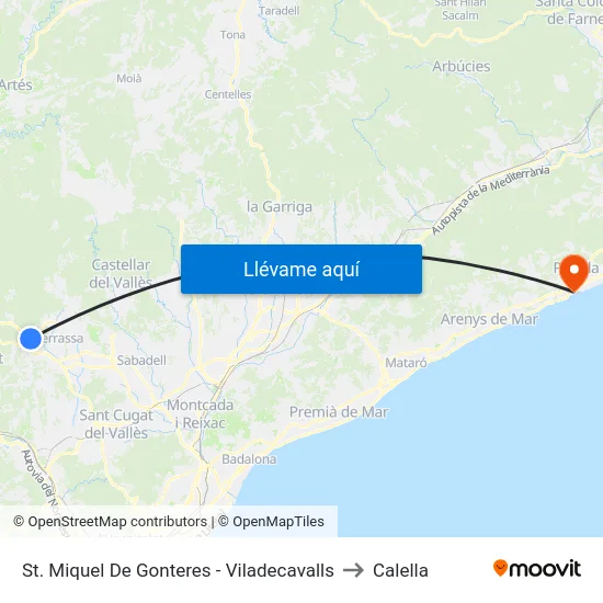 St. Miquel De Gonteres - Viladecavalls to Calella map