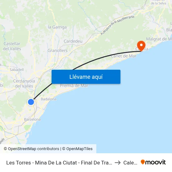 Les Torres - Mina De La Ciutat - Final De Trajecte to Calella map