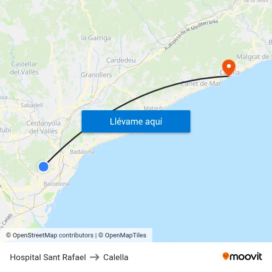 Hospital Sant Rafael to Calella map