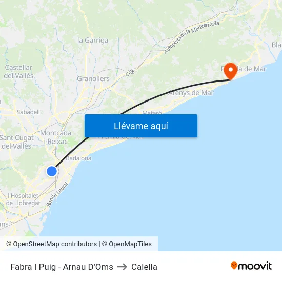 Fabra I Puig - Arnau D'Oms to Calella map