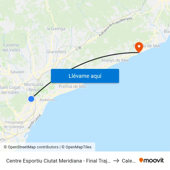 Centre Esportiu Ciutat Meridiana - Final Trajecte to Calella map
