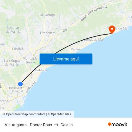 Via Augusta - Doctor Roux to Calella map