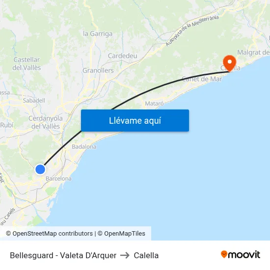 Bellesguard - Valeta D'Arquer to Calella map