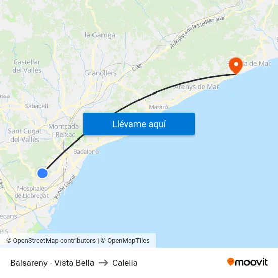 Balsareny - Vista Bella to Calella map