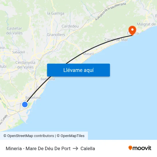 Mineria - Mare De Déu De Port to Calella map