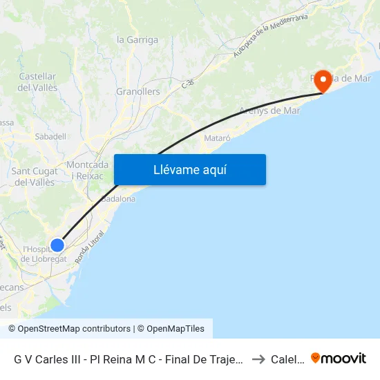 G V Carles III - Pl Reina M C - Final De Trajecte to Calella map