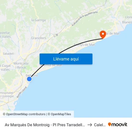 Av Marquès De Montroig - Pl Pres Tarradellas to Calella map