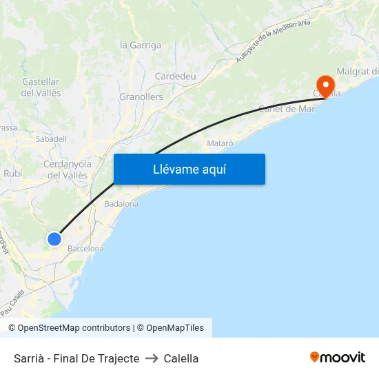 Sarrià - Final De Trajecte to Calella map