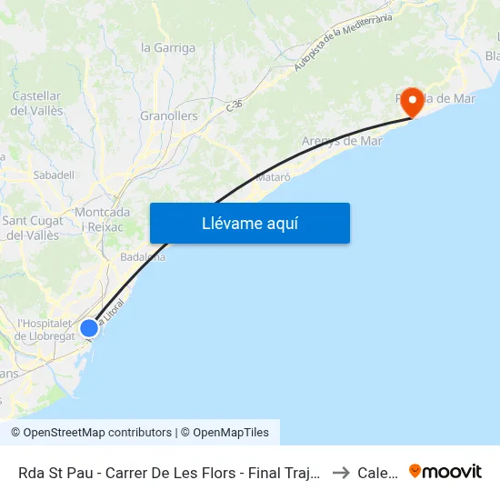 Rda St Pau - Carrer De Les Flors - Final Trajecte to Calella map