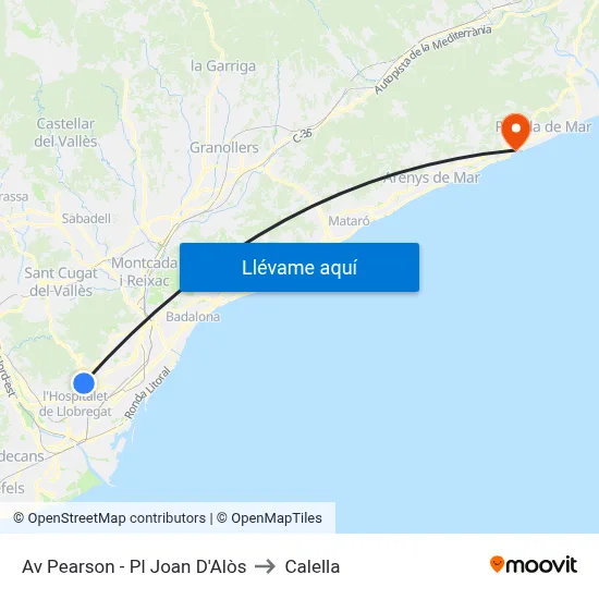 Av Pearson - Pl Joan D'Alòs - Final De Trajecte to Calella map
