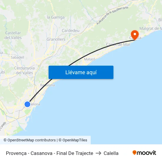 Provença - Casanova - Final De Trajecte to Calella map