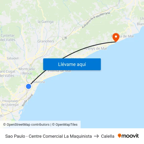 Sao Paulo - Centre Comercial La Maquinista to Calella map