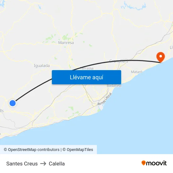 Santes Creus to Calella map