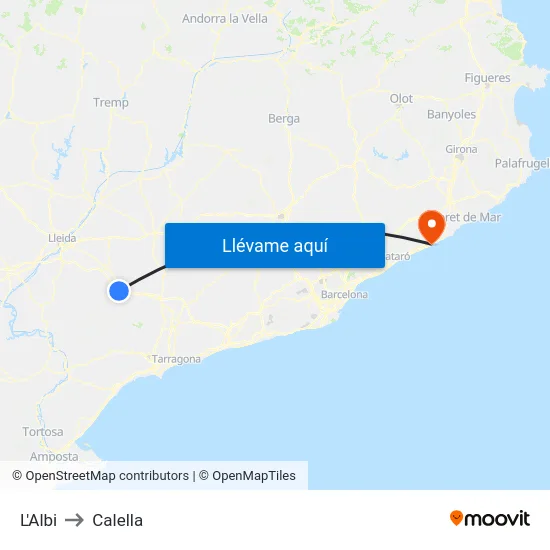 L'Albi to Calella map