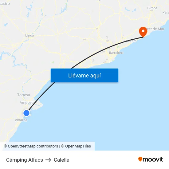 Càmping Alfacs to Calella map
