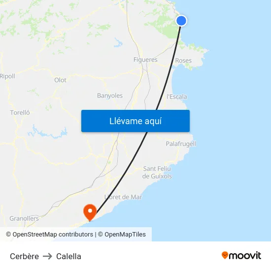 Cerbère to Calella map