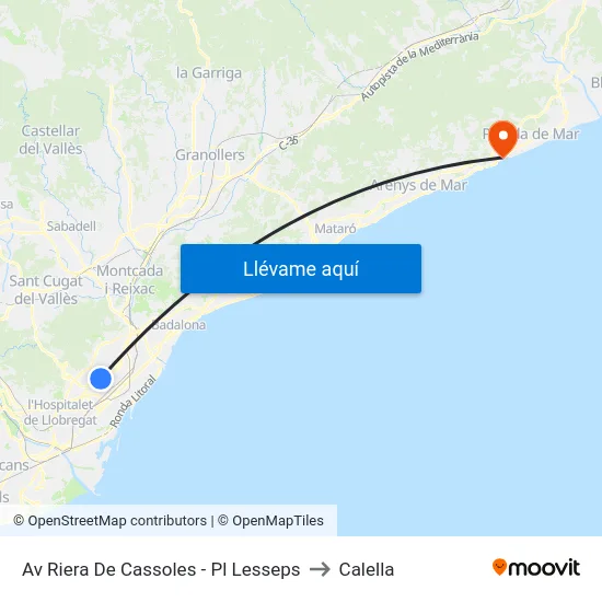 Av Riera De Cassoles - Pl Lesseps to Calella map