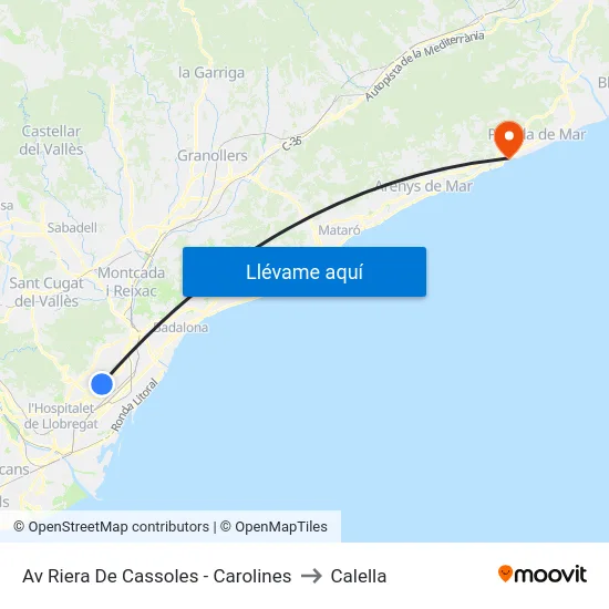 Av Riera De Cassoles - Carolines to Calella map