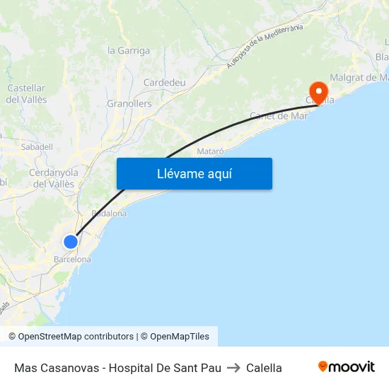 Mas Casanovas - Hospital De Sant Pau to Calella map