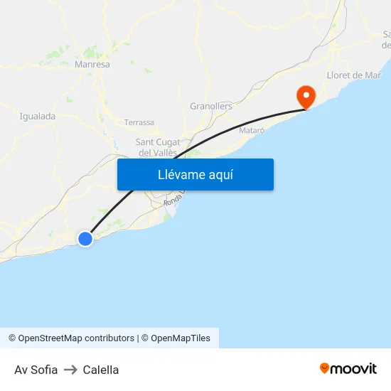 Av Sofia to Calella map