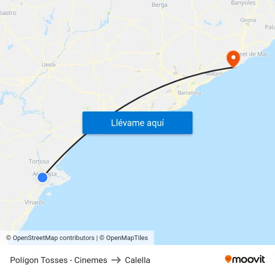 Polígon Tosses - Cinemes to Calella map