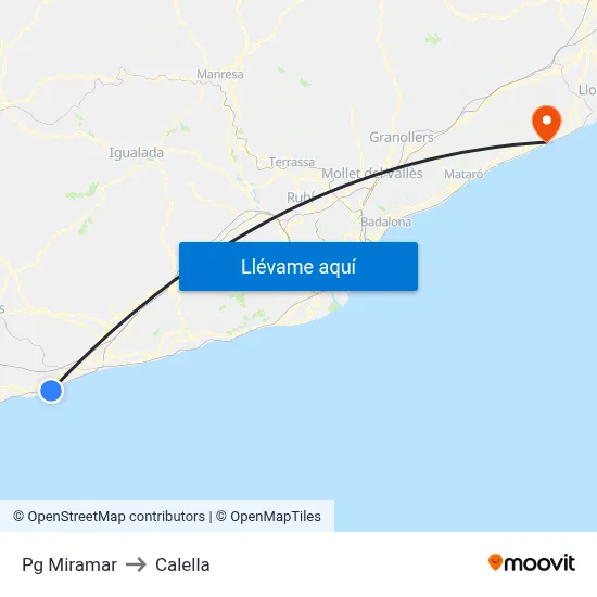 Pg Miramar to Calella map