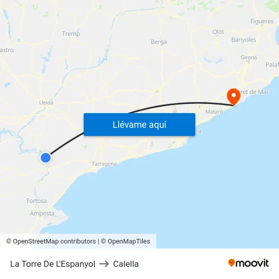 La Torre De L'Espanyol to Calella map