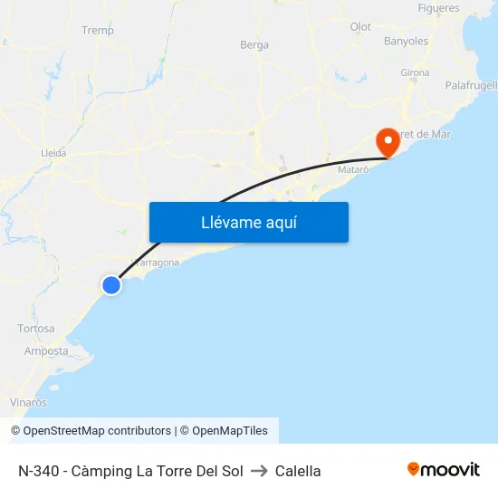 N-340 - Càmping La Torre Del Sol to Calella map