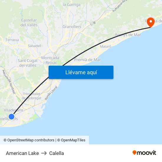 American Lake to Calella map