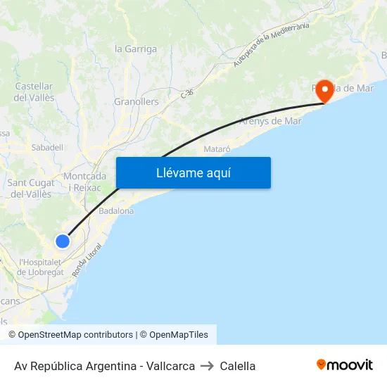 Av República Argentina - Vallcarca to Calella map
