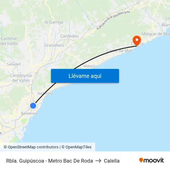 Rbla. Guipúscoa - Metro Bac De Roda to Calella map