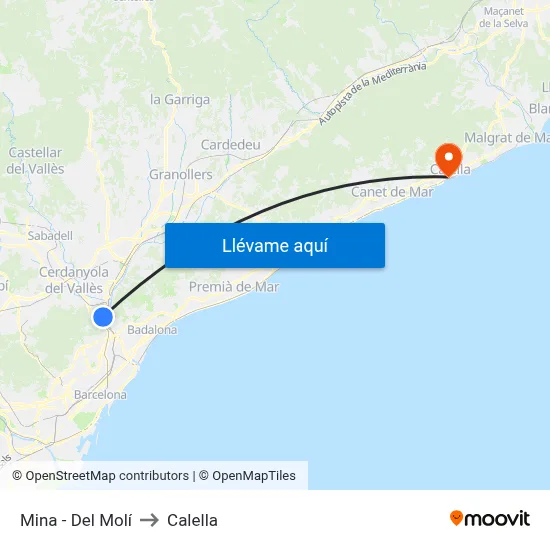 Mina - Del Molí to Calella map
