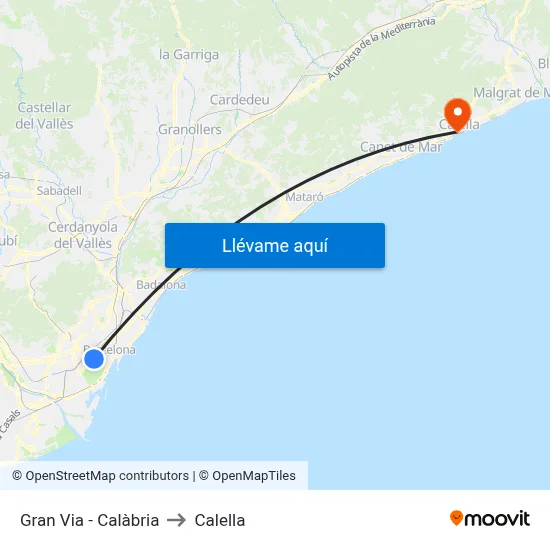 Gran Via - Calàbria to Calella map