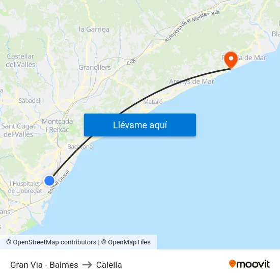 Gran Via - Balmes to Calella map