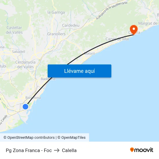 Pg  Zona Franca - Foc to Calella map