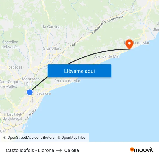Castelldefels - Llerona to Calella map