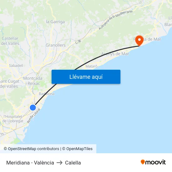 Meridiana - València to Calella map