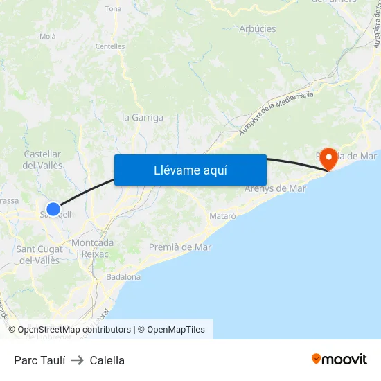Parc Taulí to Calella map