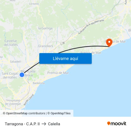 C.A.P. Cerdanyola-Ripollet to Calella map