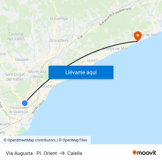 Via Augusta - Pl. Orient to Calella map