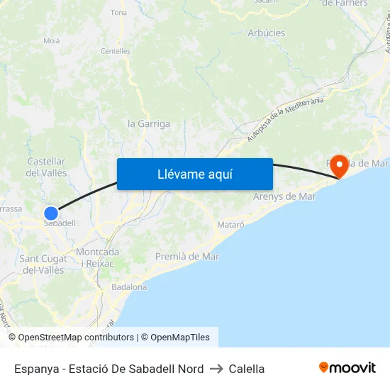 Espanya - Estació De Sabadell Nord to Calella map