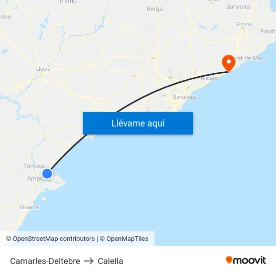 Camarles-Deltebre to Calella map