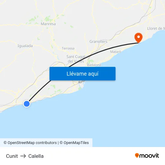 Cunit to Calella map
