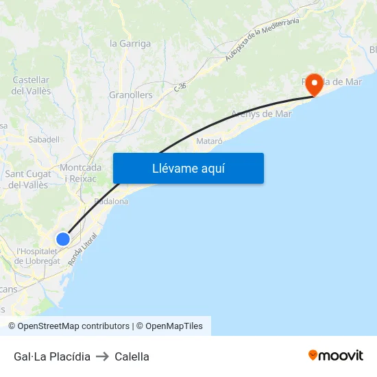 Gal·La Placídia to Calella map